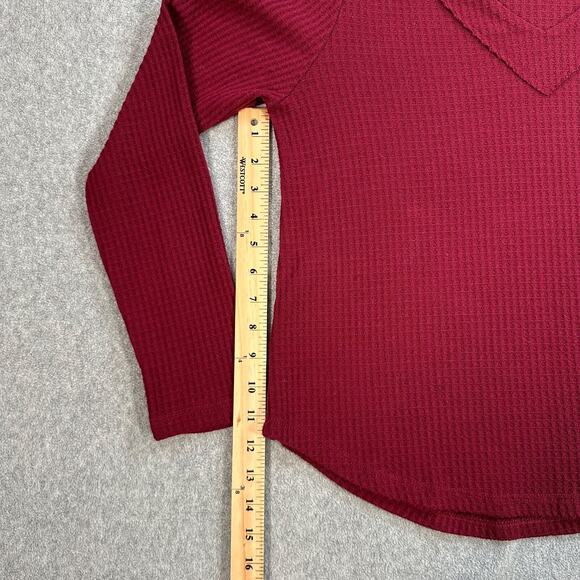 Altar’d State Waffle Knit Shirt Size Medium Burgundy V-Neck Long Sleeve - Picture 6 of 9